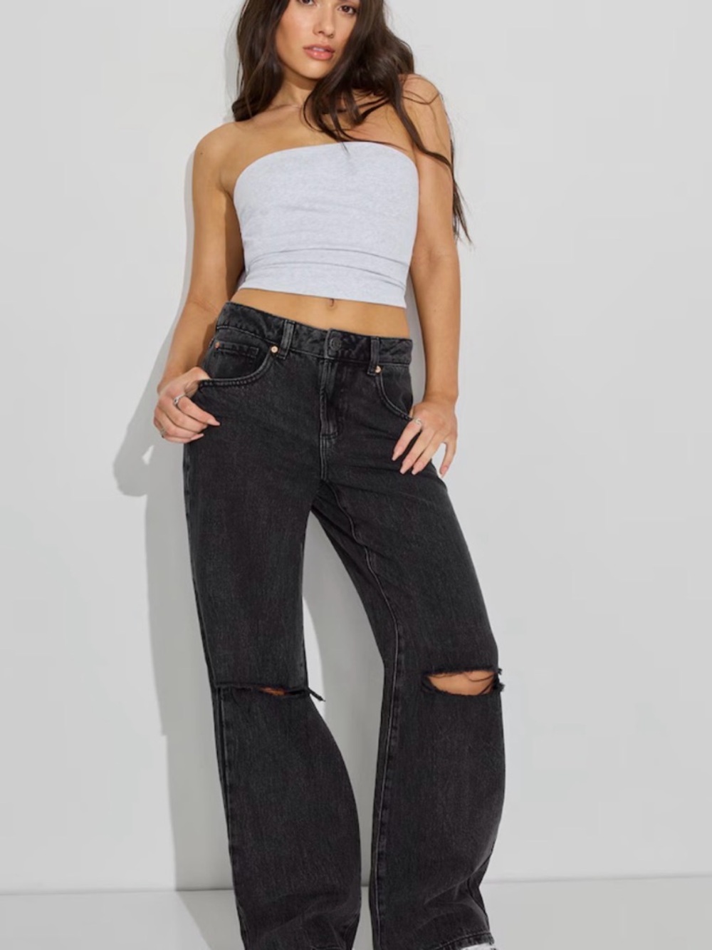 Garage Black Distressed Wide-Leg Jeans